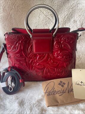 Patricia Nash Red Embossed Leather Top-Handle Shoulder Bag